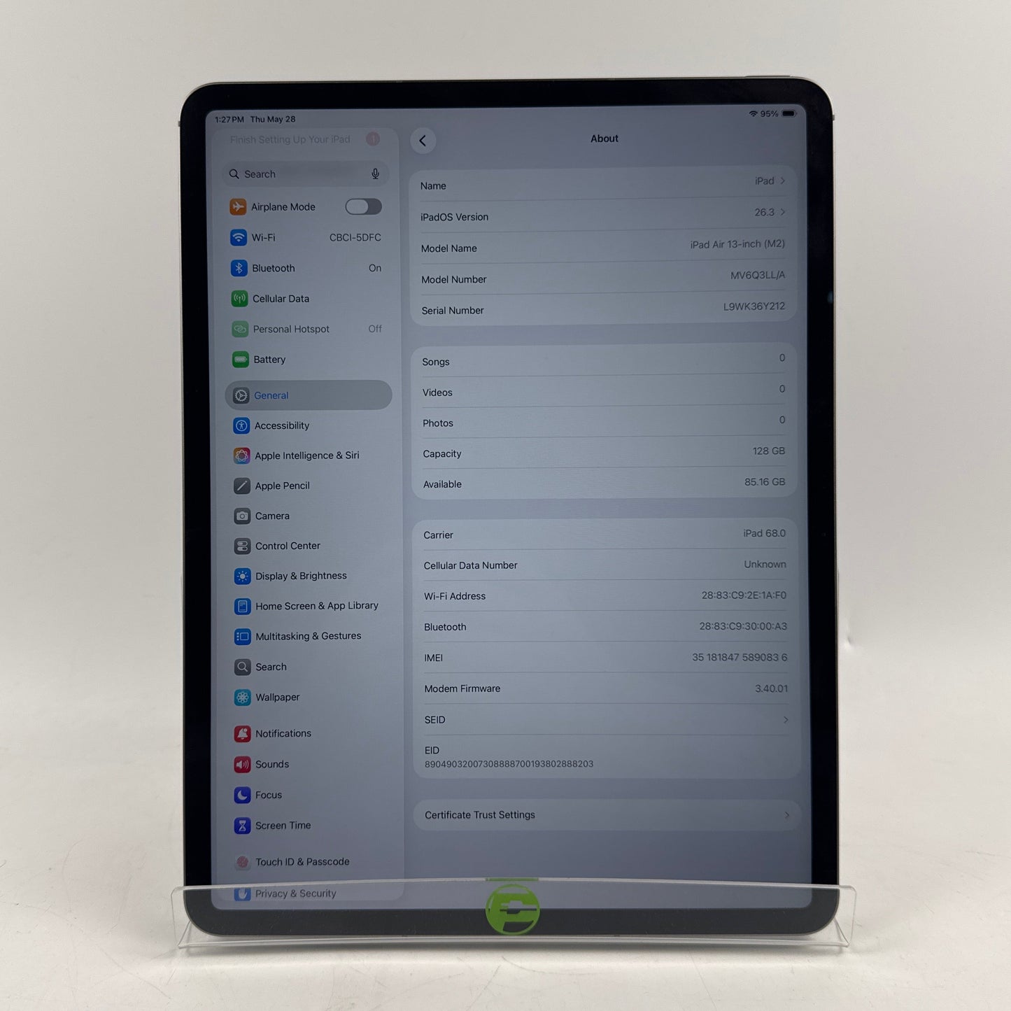Unlocked Apple iPad Air 13" M2 128GB Space Gray MV6Q3LL/A